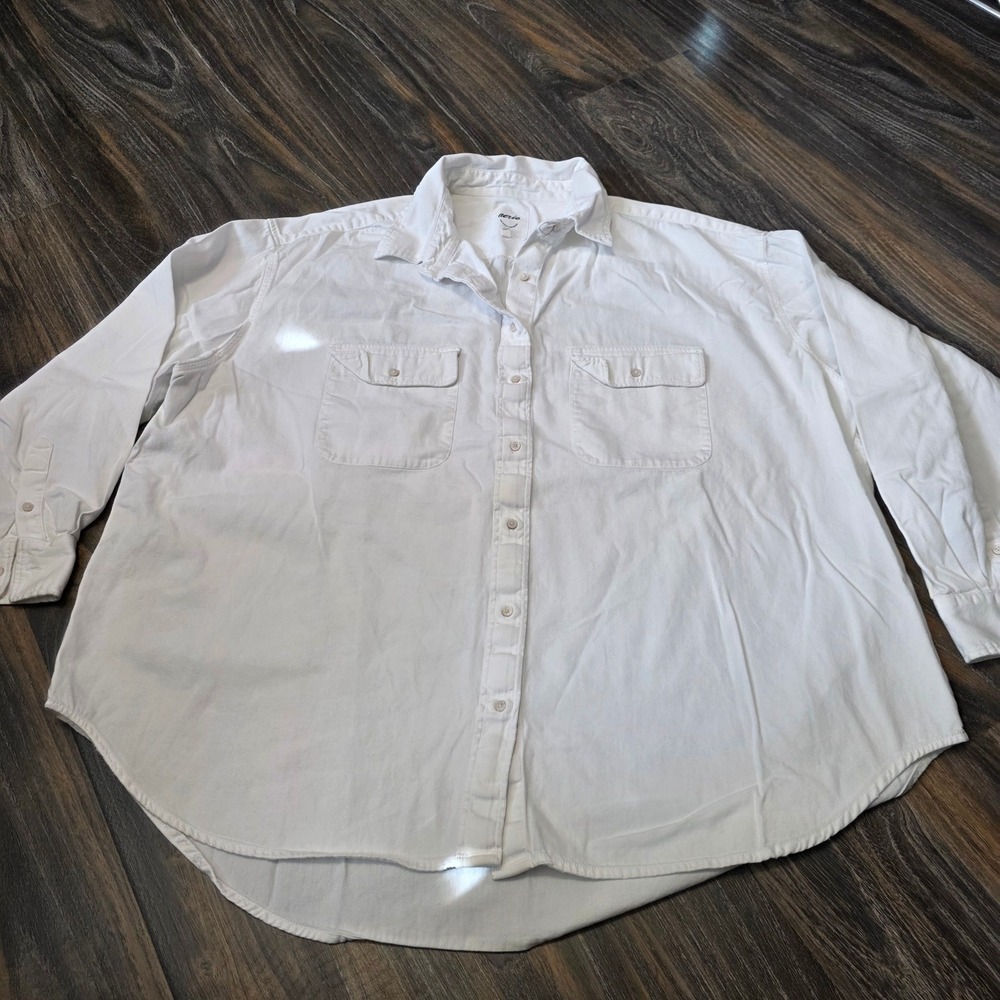 Aerie Womens White 100% Cotton Oversized Long Sleeve Button Down Shirt Medium